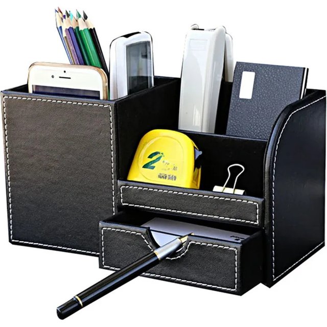 PU Leather Desktop Pen Holder Stationery Holder Pencil Cosmetics Organizer for Desk Office School Storage Accessories