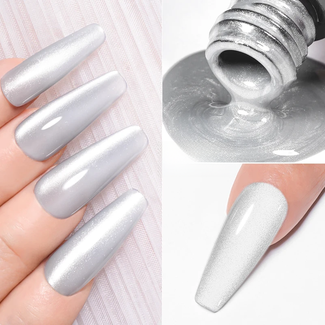 MEET ACROSS 7ml Silver Moonlight Cat Magnetic Gel Nail Polish Simple Light Green Semi Permanent Nail Art Gel Varnish Spring