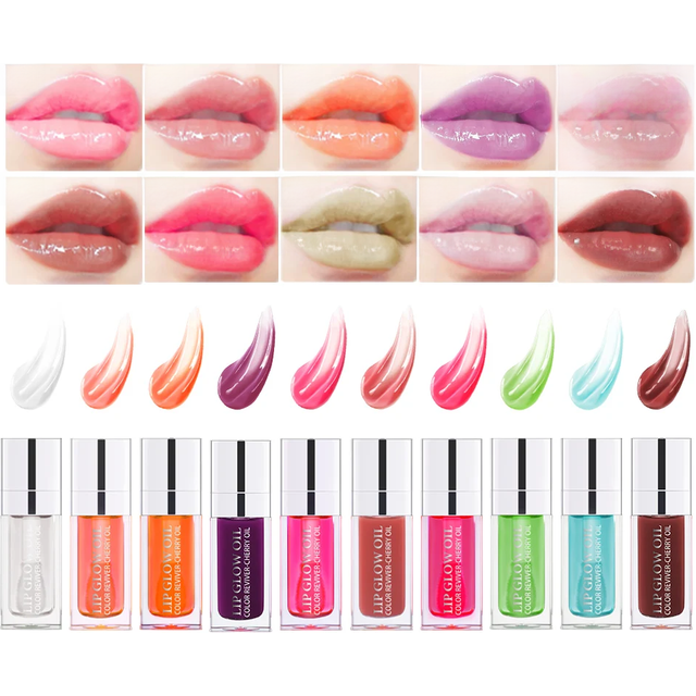 1Piece Moisturizing Lip Glow Oil Crystal Jelly Lip Oil Plumping Lip Gloss Sexy Lip Plumper Glaze Tinted Makeup Gift 10 Color