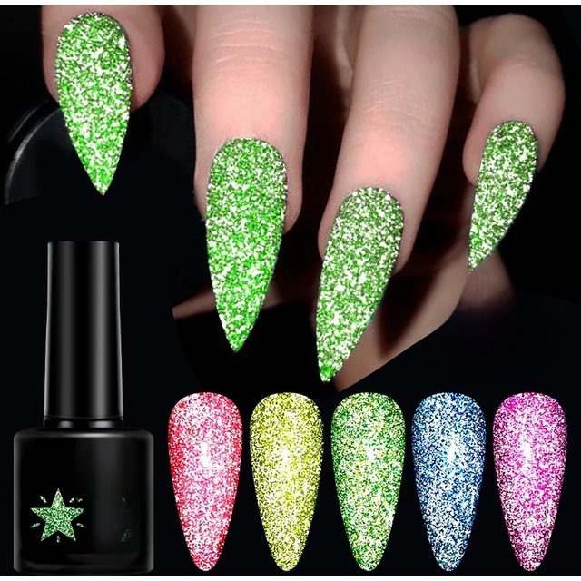 LILYCUTE 7ML Neon Reflective Glitter Gel Nail Polish Soak Off Super Shining Champagne Gold UV Gel Polish For Nail Art Manicure