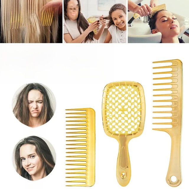 1/3pcs Profession Detangling Hair Brush Set Professional Barber Comb Scalp Massage Hair Care Golden Salon Air Cushion Hairbrush