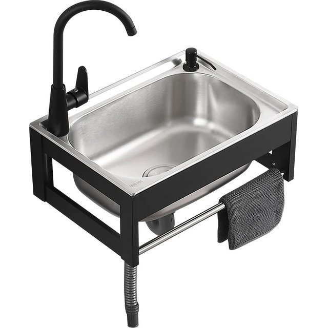 Wall Mount Free Standing Outdoor Indoor Stainless Steel 304 Thicken Hand Wash Basin Kitchen Sink with Aluminium Alloy Bracket