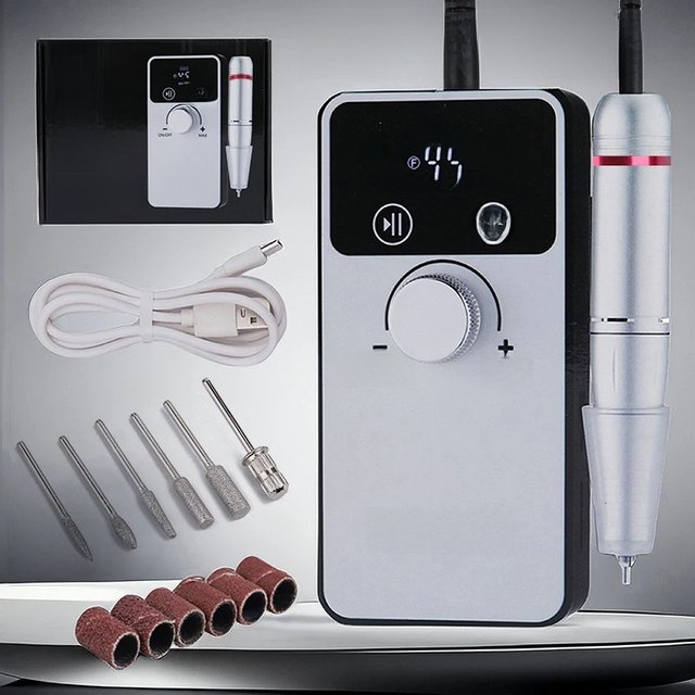 New 45000RPM Professional Electric Nail Drill Machine Rechargeable Nail File Nails Accessories Gel Nail Polish Sander Low Noise