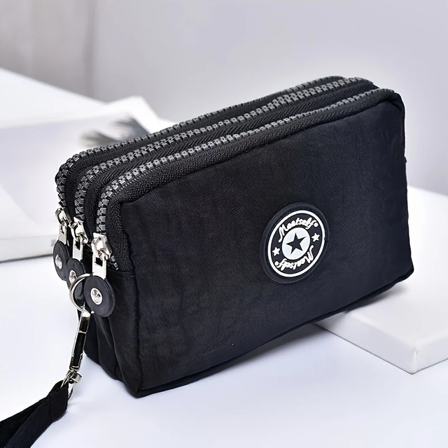 Three-layer Zipper Short Mobile Phone Bag Fashion Hand Makeup WOMEN'S Bag Portable Change Waterproof Multi-layer Pocket Bag