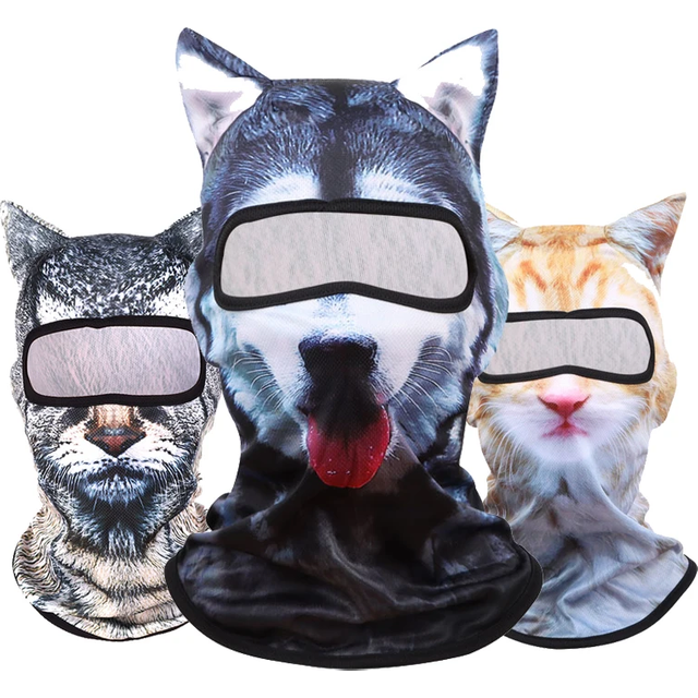 Outdoor Sunscreen Balaclava Hat 3D Animals Pattern Printed Full Face Mask Breathable Unisex Anti-UV Pullover Cap Cosplay Props