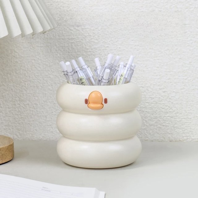 Cartoon Pen Holder Desktop Pencil Organizer Makeup Brush Storage Cups Plastic Ducks Pen Bucket Pen Pencil Pot Pen Storage