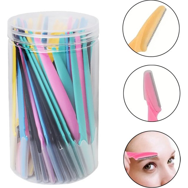 30 Pcs/Bottle Safe - Bladed Eyebrow Razors in Container - Ideal Facial and Eye Brow Trimming Tools for Hair Removal