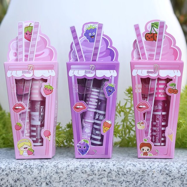 Cute Ice Cream Shiny Lip Gloss Lip Balm Set Girls Woman Waterproof Longlasting Natural Moisturizing Lips Makeup