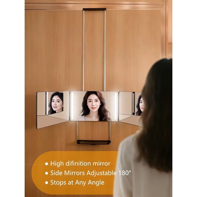 3 Way Hair Cut LED Folding Makeup Mirror with Tray 3-Sided Perfect for Self Haircut 360 View Makeup Eyebrow Grooming Shaving