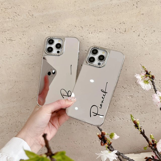 Personalized Customized Initials Name Case for IPhone17 16 15 14 13 12 11 Pro Max Plus Luxury Plating Makeup Mirror Pattern Case