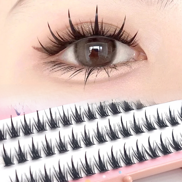 Yelix Lashes Natural Eyelashes False C Curl Manga Spiky Fake Eyelashes Wispy Cat Eye Lashes Cluster Lashes Makeup Anime Cosplay
