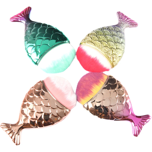 Fish Tail Shape Nail Brush Fishtail Bottom Cosmetic Brushes Soft Cleaning Dust Powder for Nails Care Manicure Tool Nail Brush