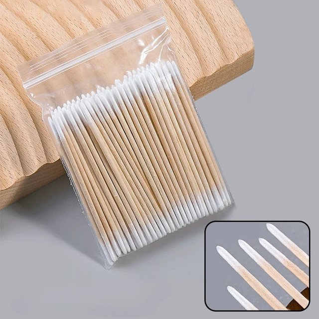 Cotton Swab Disposable Tattoo Tip Cotton Swab Tip Wooden Single Head Wooden Swab Small Cotton Swab Eyeliner Guard Raw Cotton Swa