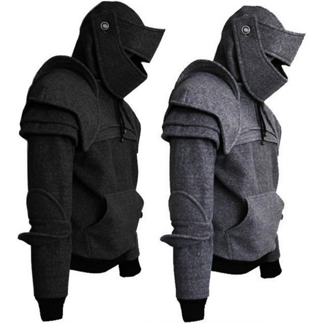 Sweat-shirt à capuche pour hommes, couleur unie, poche avant, Style médiéval, couverture faciale,