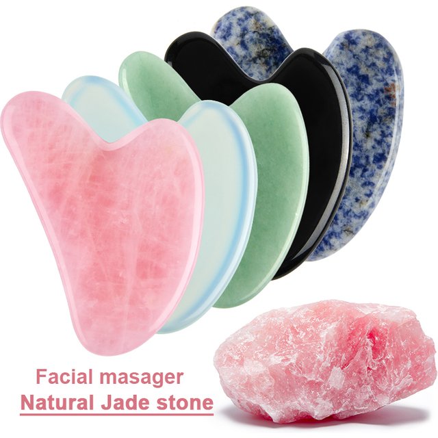 100% Natural Stone Jade Gouache Scraper Rose Quartz Facial Gua Sha Tools Neck Massager for Face Lifting Wrinkle Remover