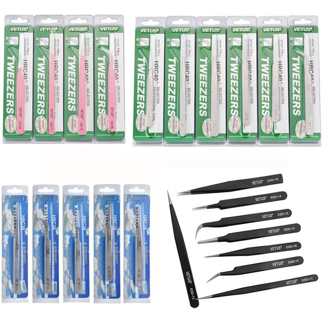 Vetus Stainless Steel Eyelash Tweezer High Precision Anti Acid Makeup Tweezers for Eyelashes Extension Supplies