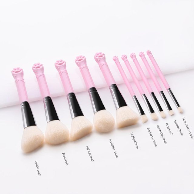 10 Pcs Cute Cat Claw Shape Makeup Brushes Set Foundation Kabuki Powder Contour Eyeshadow Blush Make Up Brushes Cosmetic Tool Kit