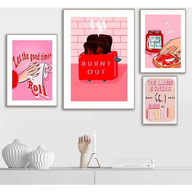 Mode rose Style photo dessin animé bas jambes parfum mur Art impression drôle confiture nourriture toile peinture salle de bain Bar décor à la maison