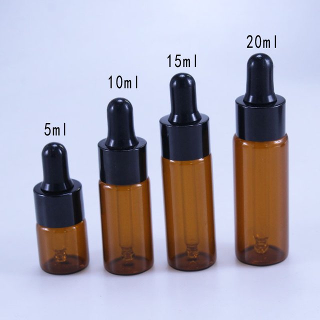 50 pcs/lot 5 ml 10 ml 15 ml 20 ml flacon compte-gouttes en verre ambré pots flacons avec Pipette pour bouteilles d'huile essentielle de parfum cosmétique