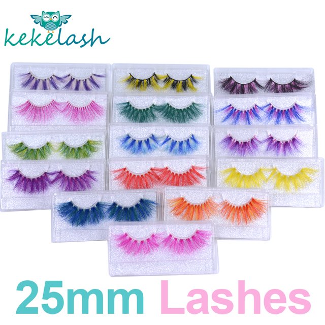 Kekelash halloween colored rainbow real mink eyelash lashes wholesale 25mm long strip eye lashes bulk cosplay party makeup lash