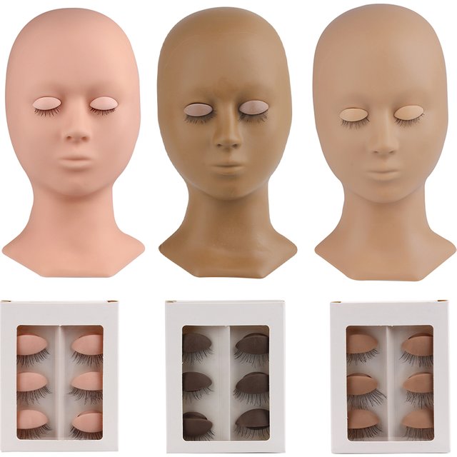THINKSHOW Practice Eyelash Extension Mannequin Head with Eyelids Mannequin Pink/Natural/Brown Training Head Makeup Tools