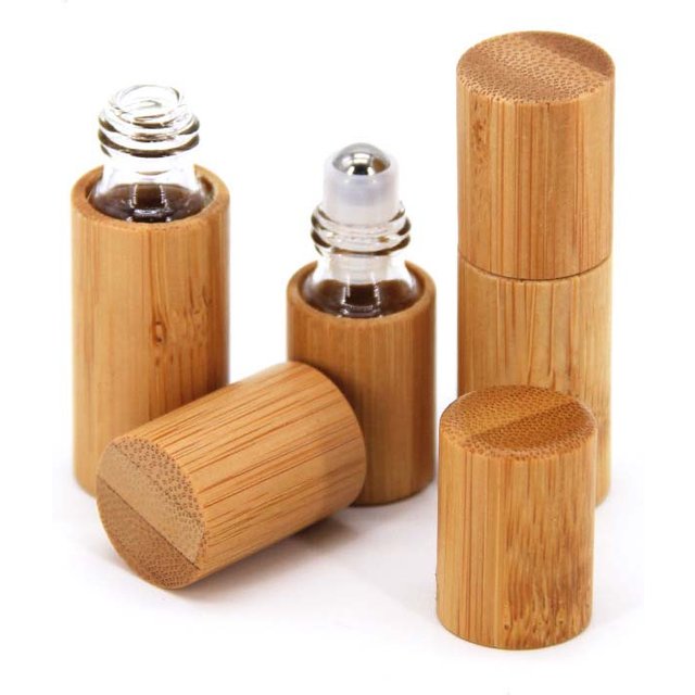 3 ml 5 ml 10 ml bouteille en bois de bambou parfum bouteille d'huile vide rouleau en acier