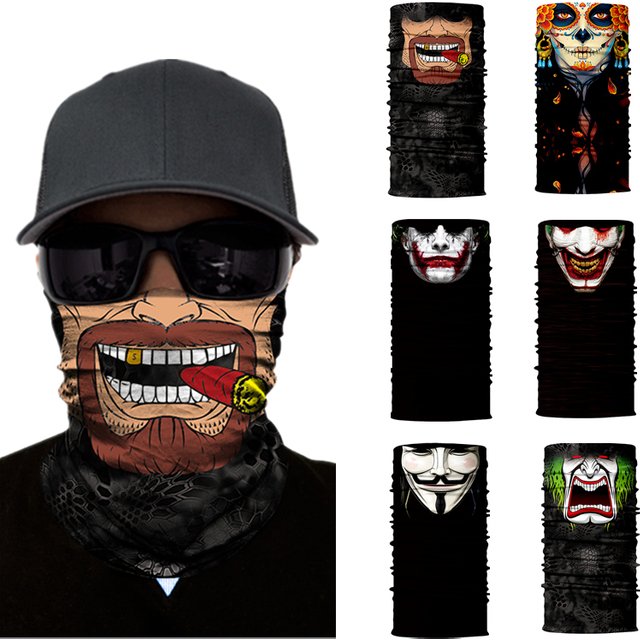 Masque facial de moto, écharpe d'halloween, bouclier facial, foulard de tête, chauffe-cou, masque