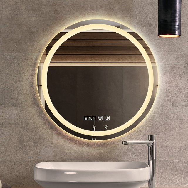 50CM/60cm Round Smart Makeup Bathroom Mirror 3 Color Adjustable LED LIght Multi-Function With Demist Bluetooth Speaker