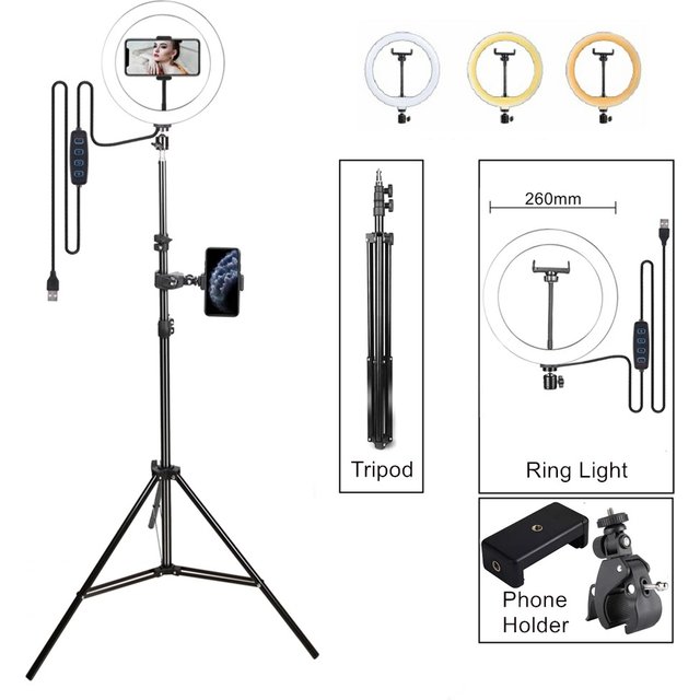 10 Inch LED Ring Fill Light Photography Lighting Selfie Tripod Stand Dimmable Ringlight for Makeup Live Streaming YouTube