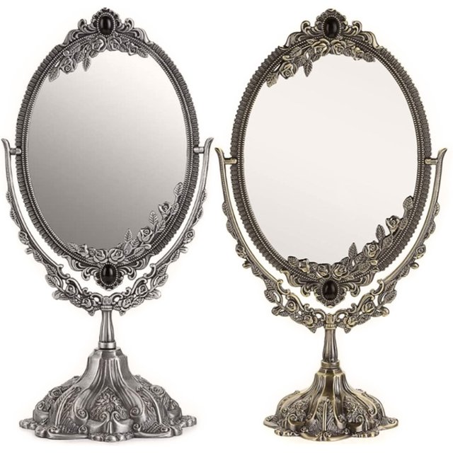 Metal Tabletop Antique Makeup Mirror with Stand Vintage Swivel Double Sided Cosmetic Desktop Dressing Mirror Drop Shipping