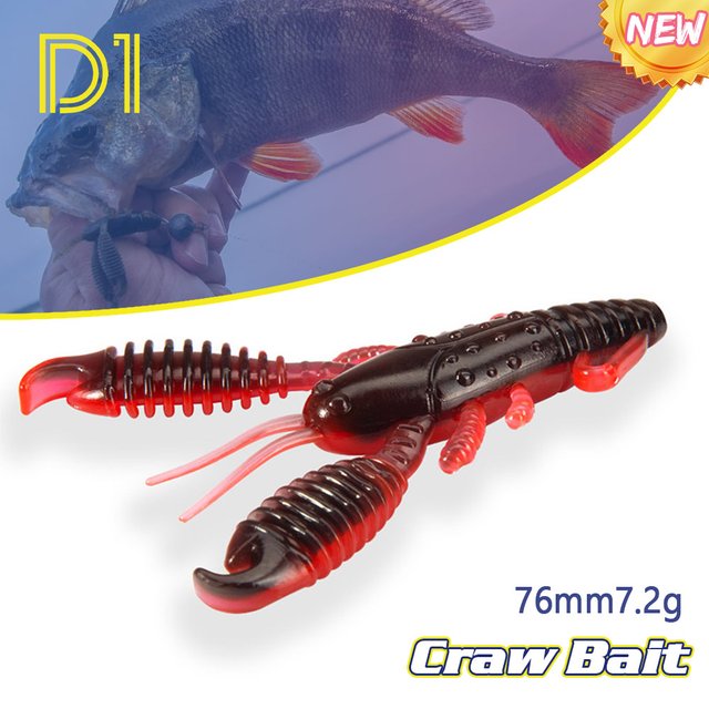 Leurre de pêche D1 Bionic Crayfish 76mm 7.2g, appât souple lumineux au parfum de crevettes et homard pour eau douce, pour poisson mandarin, brochet, perche DT2012