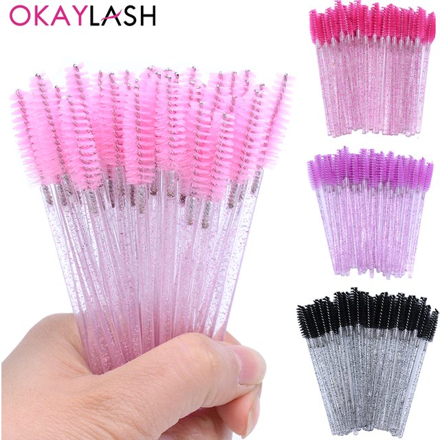 50Pcs Disposable Micro Glitter Eyelash Mascara Wands Mini Crystal Eye Lashes Brush Comb Eyebrow Spoolies Makeup Beauty Tools