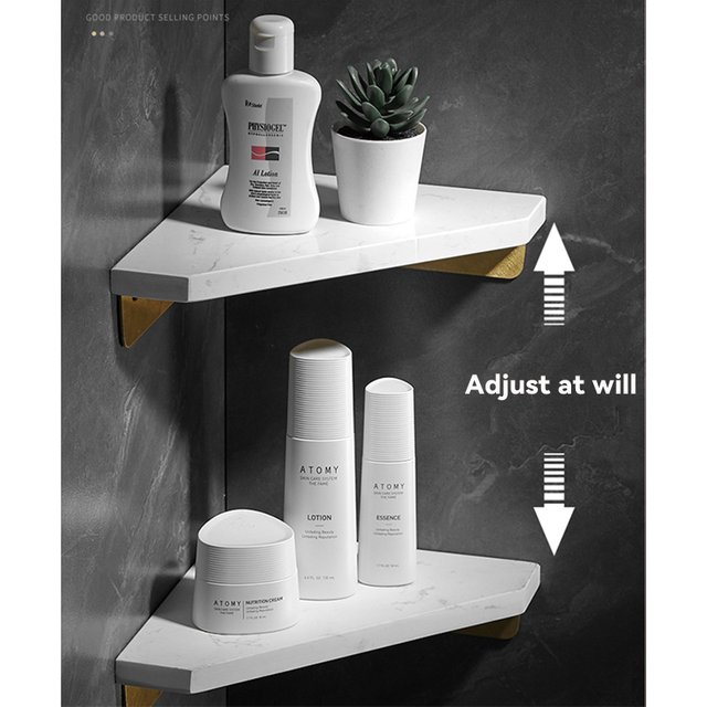 Étagère d'angle murale en marbre, miroir de salle de bains, support de rangement de cosmétiques avant, étagère de douche blanche, porte-shampooing de bain, organisateur d'étagère E851