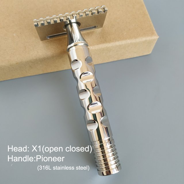 Dscosmetic X1 316L Stainless Steel Double Edge Safety Razor Cpen Comb for Man Wet Shaving