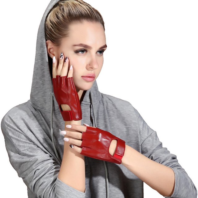 Spring Summer Ladies Real Leather Half Finger Gloves Sunscreen Driving Non-Slip Breathable Yoga Women Fingerless Gloves NS09-2