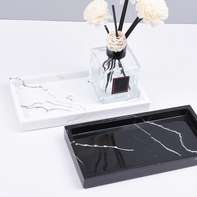 Marbled Storage Tray Resin Jewelry Display Plate Cosmetic Organizer Rectangle Home and Hotel Serving Tray