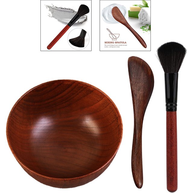 Ensemble de bols pour masque facial en bois, bricolage, avec brosse, spatule, léger, marron, outils