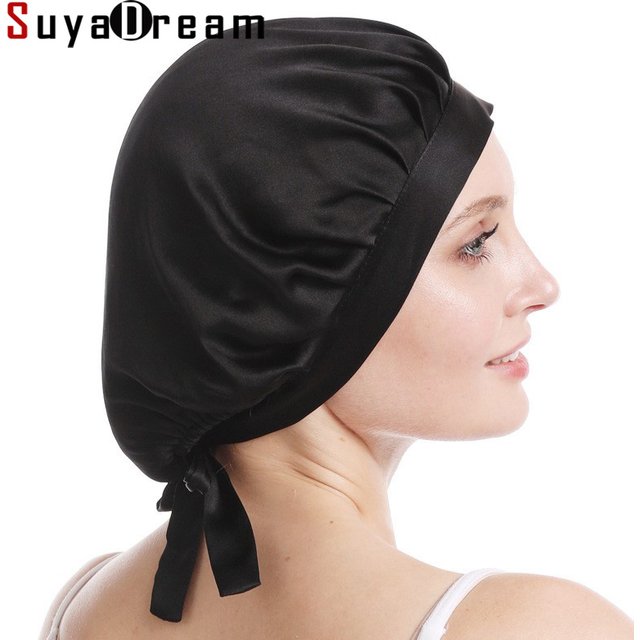 SuyaDream 100% Mulberry Silk Sleep Cap for women Hair Care Natural 19 Momme Silk Night Bonnet with Adjustable Ribbons