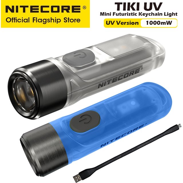 NITECORE TIKI UV Mini porte-clés lumière EDC 1000mw lumière UV blanc avertissement clignotant USB-C lampe de poche LED Rechargeable avec batterie