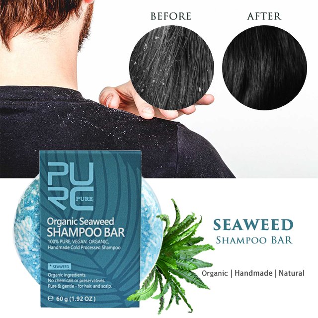 PURC Seaweed Shampoo Bar Gentle for Nourishing Hair Anti Itchy Scalp Hamdmade Soap Wash Hair Care