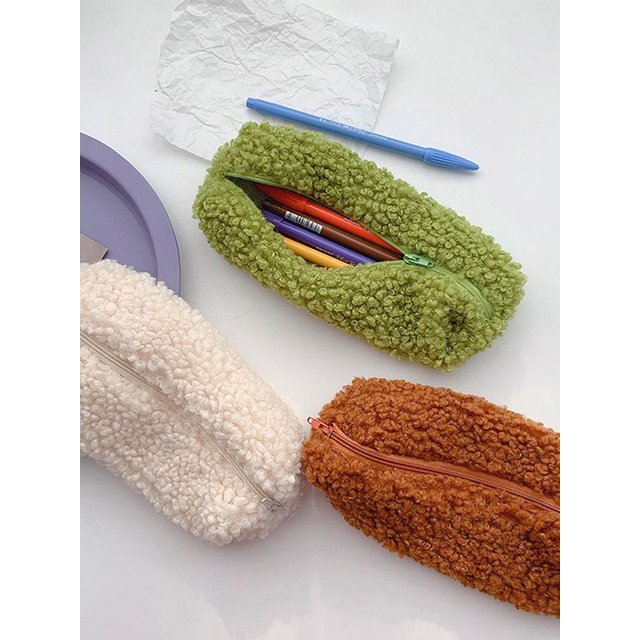 Lambswool Pencil Case Pen Pouch Plush Kawaii Zipper Bags Cosmetic Make Up Organizer Pouch School Office Stationery Pencil Bag