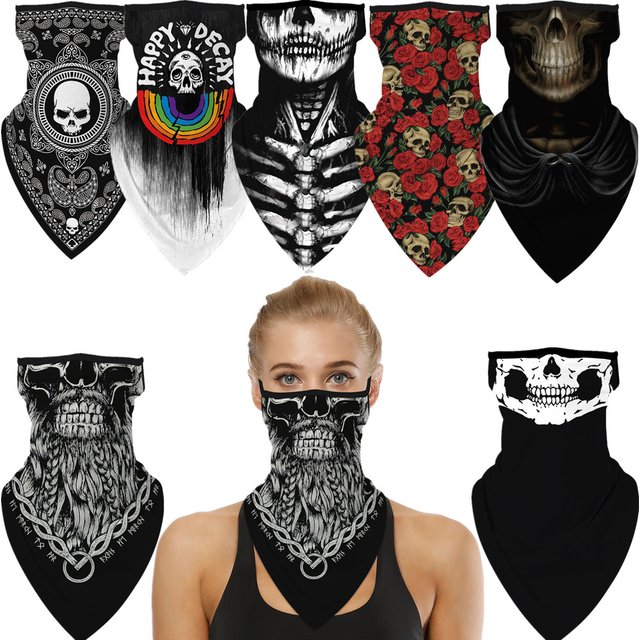 Masque facial Cosplay effrayant Punk, crâne d'halloween, masque écharpe de cou, Bandana, cagoule