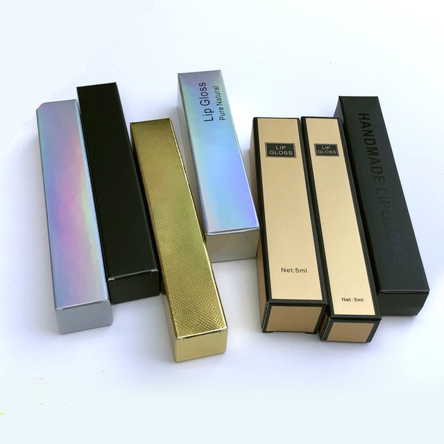 100Pcs Gold/Laser Lip Gloss Box Black Paper Gift Boxes Craft Lipstick Box Kraft Cosmetics Packaging Boxes Carton