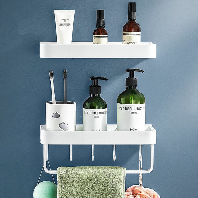 Tuqiu étagère de salle de bain étagère de douche de bain en aluminium blanc porte-shampooing de