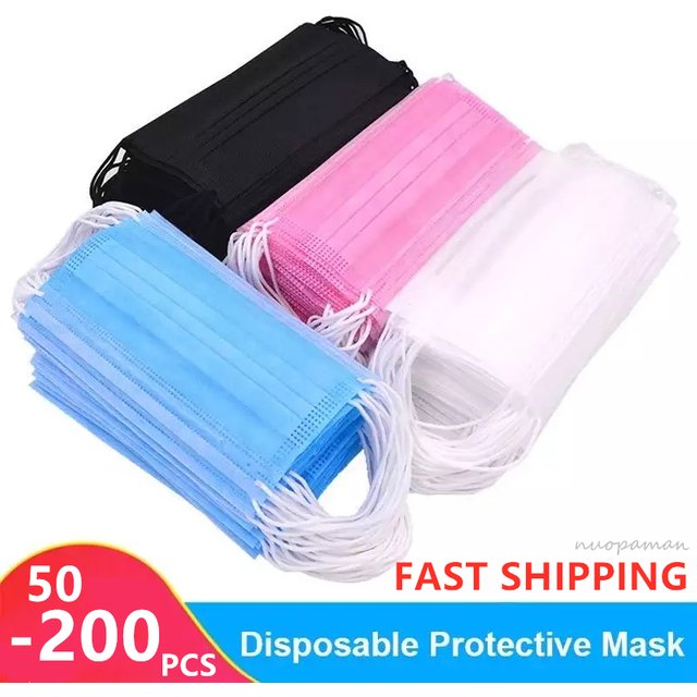 50-200pcs Disposable Mask Earloop Pink Black Mouth Mask 3 Layers Meltblown Non-Woven Filter Safe Breathable Face Mask Fast Ships