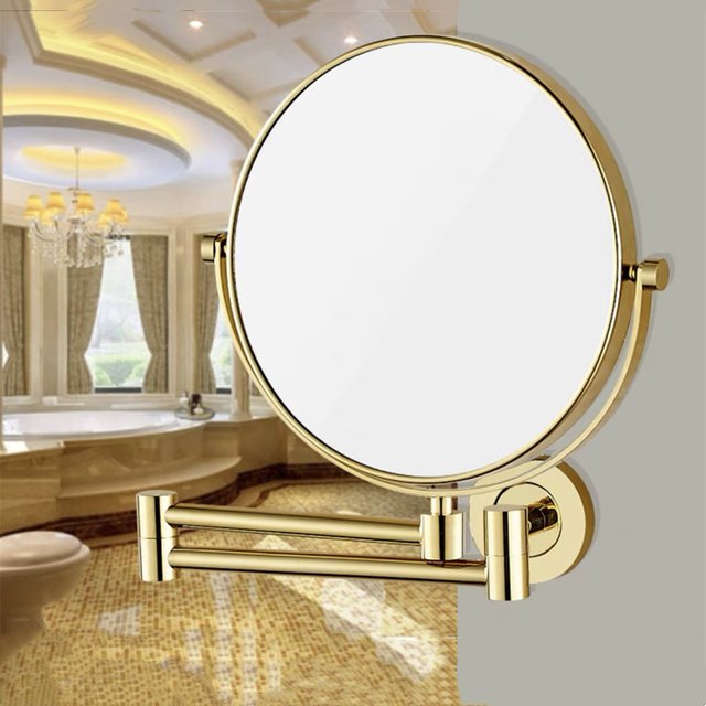 8 Inch Black/Chrome Brass Makeup Mirror 3X Magnification Wall-Mounted Folding HD Dual-Sided Cosmetic Round Beauty Mirror