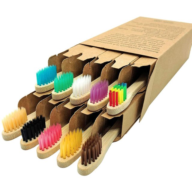 10 Pcs BPA-Free Soft Bamboo Toothbrushes Biodegradable Natural Bamboo Charcoal Toothbrushes Environmentally Friendly Compostabl