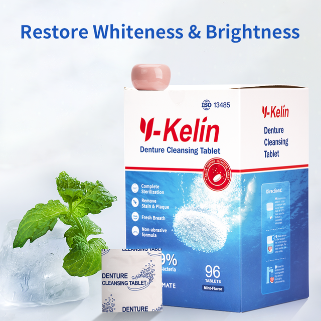 Y-Kelin Denture Cleansing Tablet 96 Tabs Cleanser Pills Remove Plaque Antibacteria