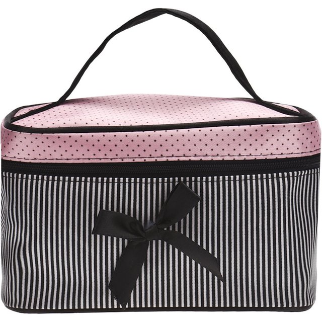 Women Travel Bow Stripe Make Up Bags Girl Cosmetic Bag Makeup Beauty Bra Wash Organizer Toiletry Pouch Storage Kit Bath Case