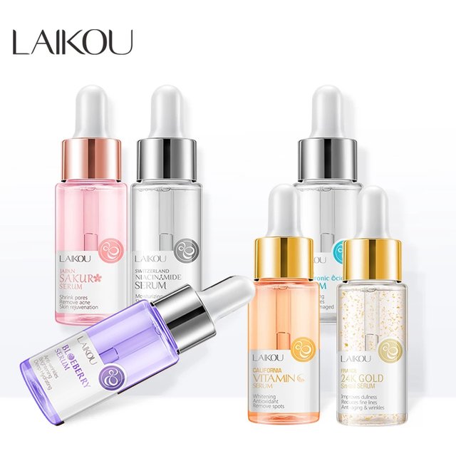 LAIKOU Serum Japan Sakura Essence Moisturizing Hyaluronic Acid Pure 24K Gold Brightening Vitamin C Face Serum Care Skin